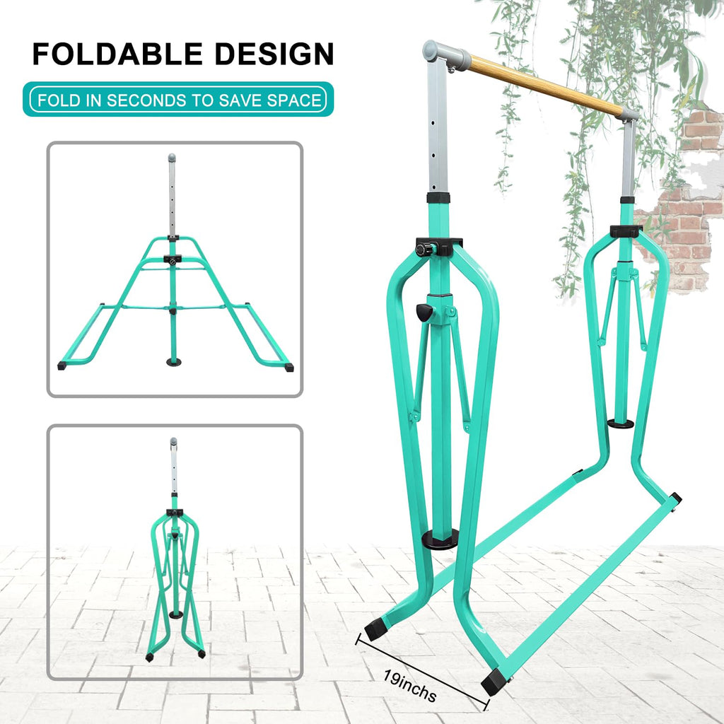 Foldable & Moveable Gymnastics Horizontal Bar with Rings,3’to 5’Adjustable Height Expandable Junior Kip Bar for Home,Indoor Gym Equipment for Kids
