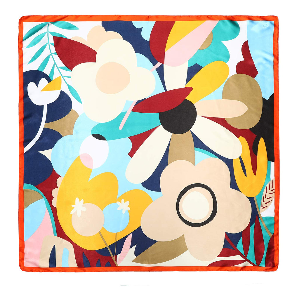 AWAYTR 35” Large Satin Square Head Scarf - 2Pcs Silk Like Floral Head Scarves Square Satin Hair Scarf Bandanas for Women
