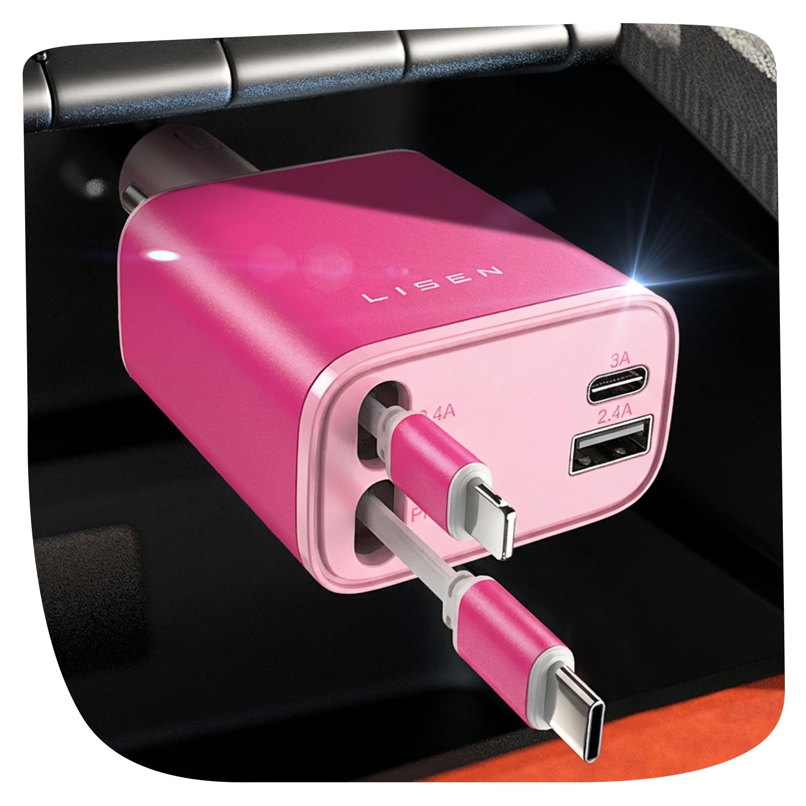 LISEN Retractable Car Charger, 84W Car Charger USB C Fast Charger Adapter for iPhone, Car Accessories for Men Women, Birthday Gifts for Fathers Day for Men Dad Husband, for iPhone 17 16 15 14 13 12 11