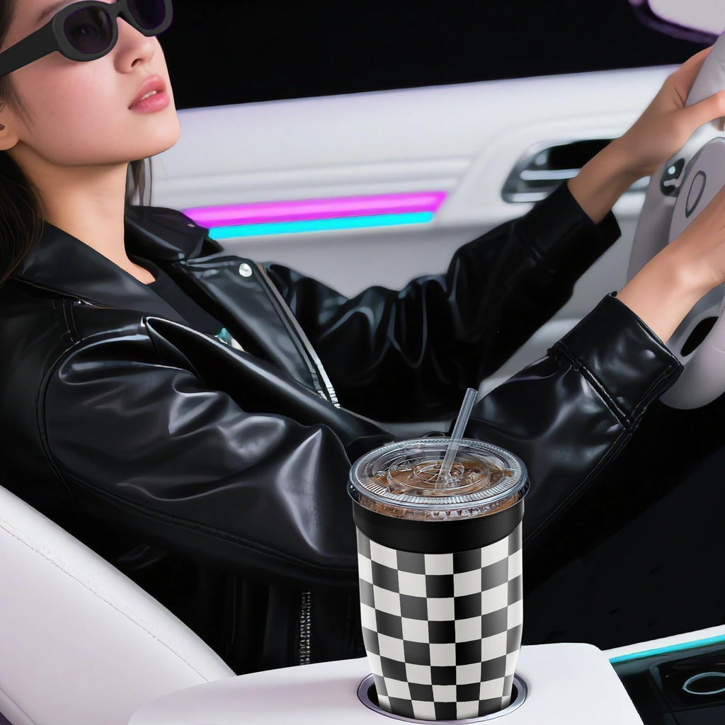 Universal Iced Coffee Sleeve - Upgraded Double Wall Reusable Stainless Steel Holder Sleeves Insulator for Cold Drinks Fits Starbucks Dunkin Donuts McDonalds Small Medium Large Cup (Aurora)
