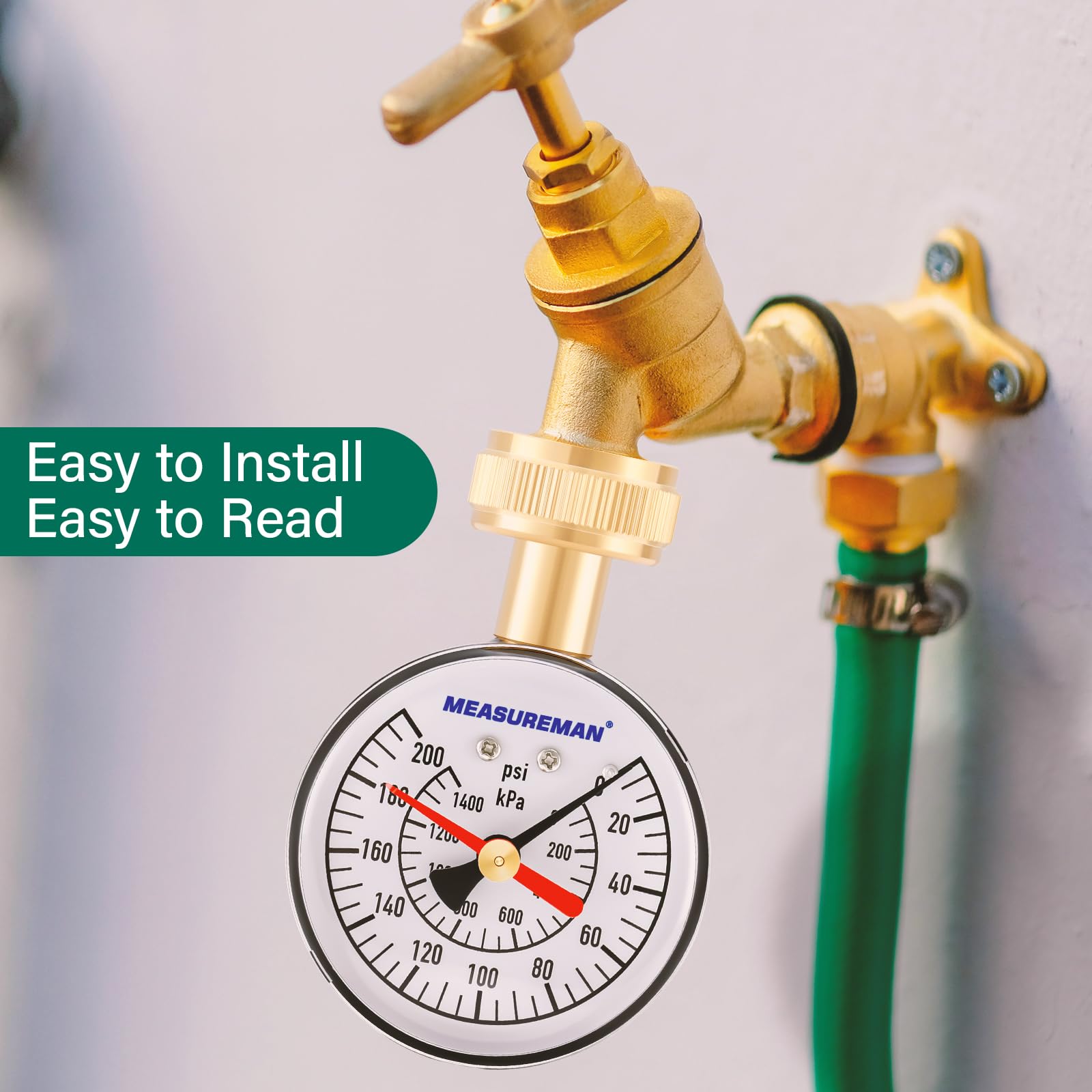 MEASUREMAN 2" Water Pressure Test Gauge, 3/4" Female Hose Thread, 0-200 psi/kpa with Maximum Pressure Memory (Pack of 2)