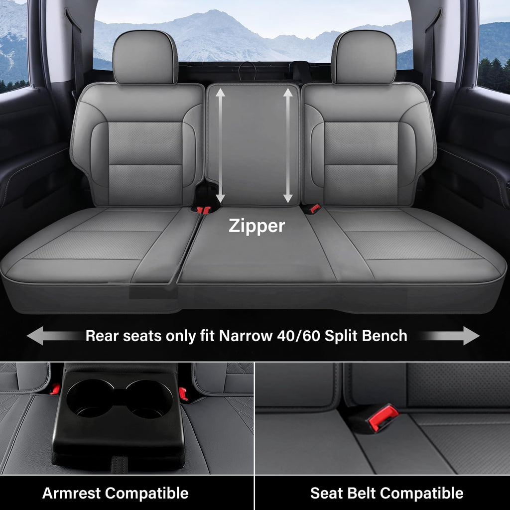 Coverado Chevy Silverado Seat Covers, Faux Leather Seat Covers Fit for Chevy Silverado GMC Sierra 2007-2025 1500, 2015-2025 2500HD 3500HD Crew Double Extended Cab (Front, Black)