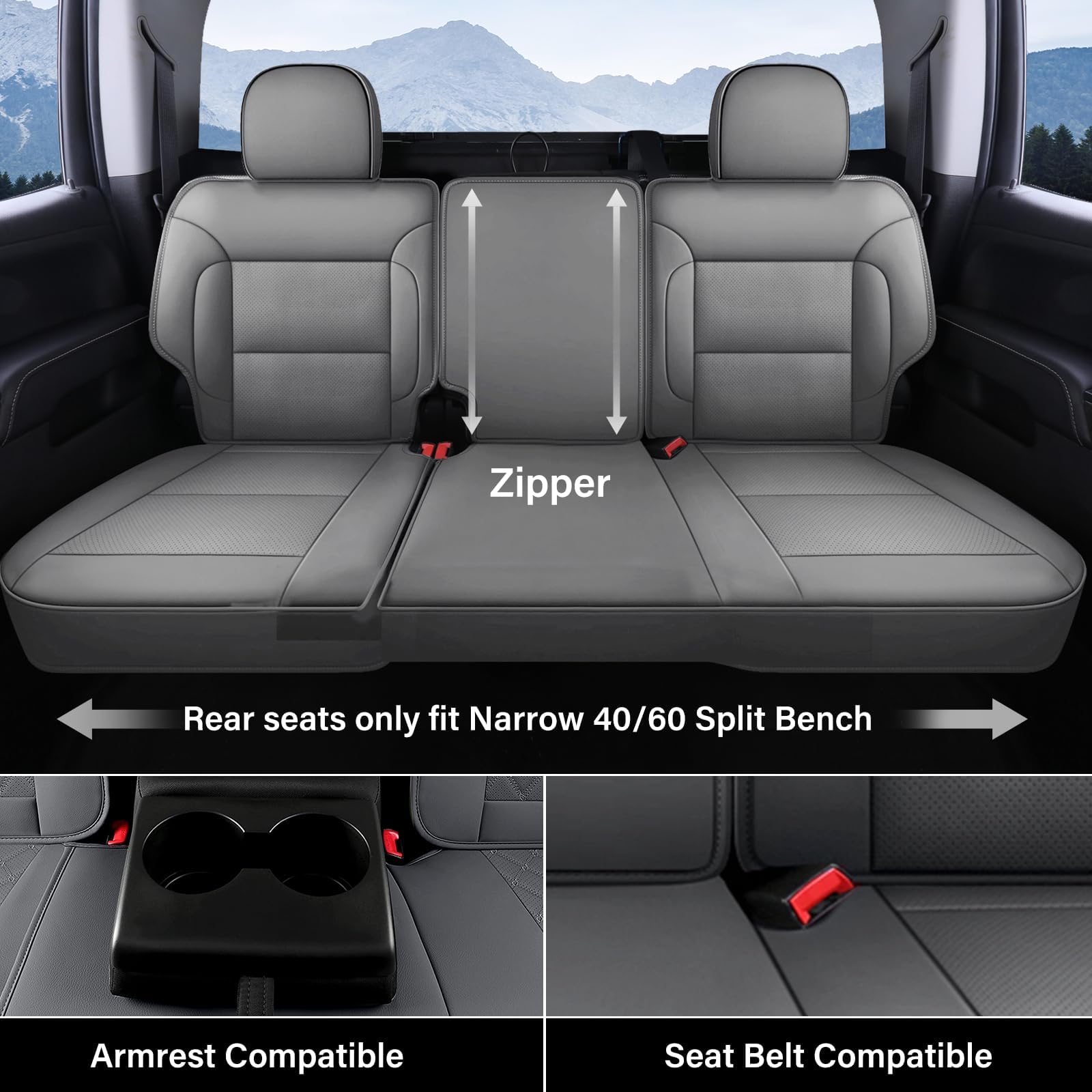 Coverado Chevy Silverado Seat Covers, Faux Leather Seat Covers Fit for Chevy Silverado GMC Sierra 2007-2025 1500, 2015-2025 2500HD 3500HD Crew Double Extended Cab (Front, Black)