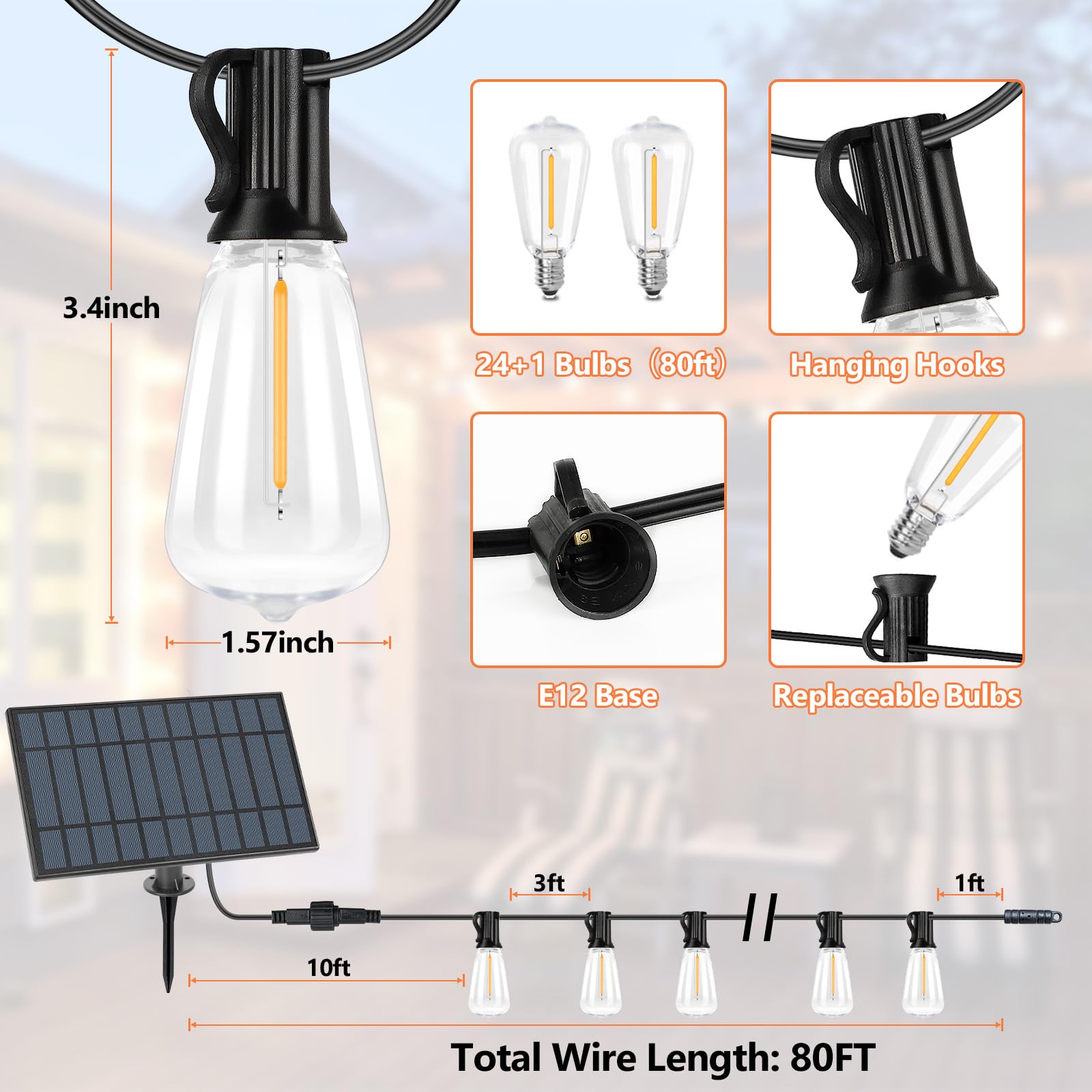 50 FT Solar String Lights for Outside, Solar Powered Outdoor String Lights with 26 Shatterproof Edison Bulbs, Dimmable Patio Lights Waterproof with Remote Timer for Wedding Backyard(Warm White)