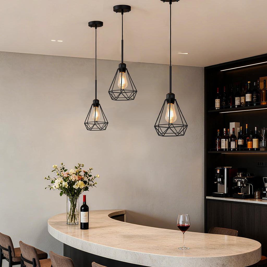 Maliralt Pendant Light Hanging Lights Fixture - Adjustable Hanging Lamps with Black Metal Diamond Shade for Kitchen Island, Dining Room Over Table, Breakfast Corner, Farmhouse Home Decor - 1 Pack