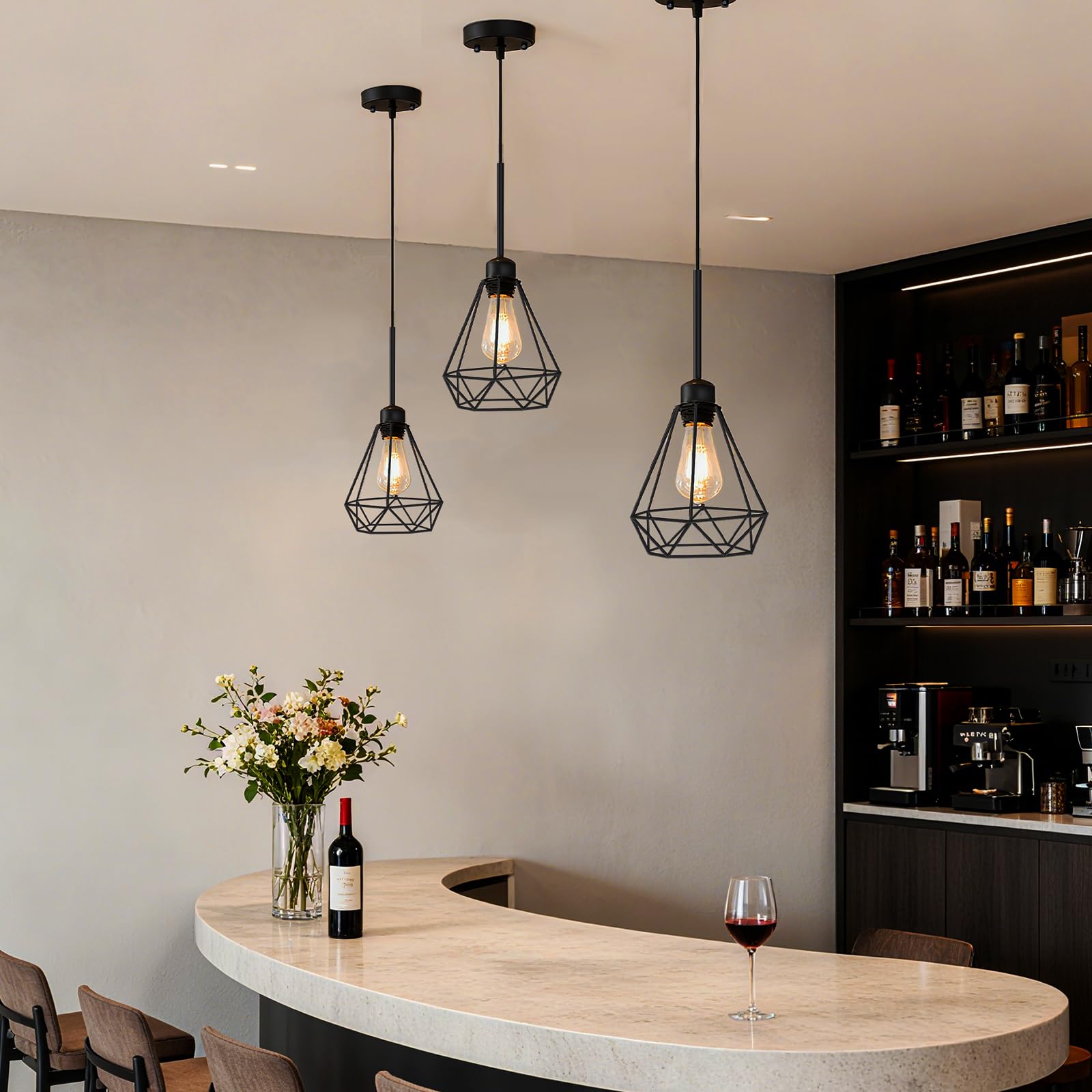 Maliralt Pendant Light Hanging Lights Fixture - Adjustable Hanging Lamps with Black Metal Diamond Shade for Kitchen Island, Dining Room Over Table, Breakfast Corner, Farmhouse Home Decor - 1 Pack