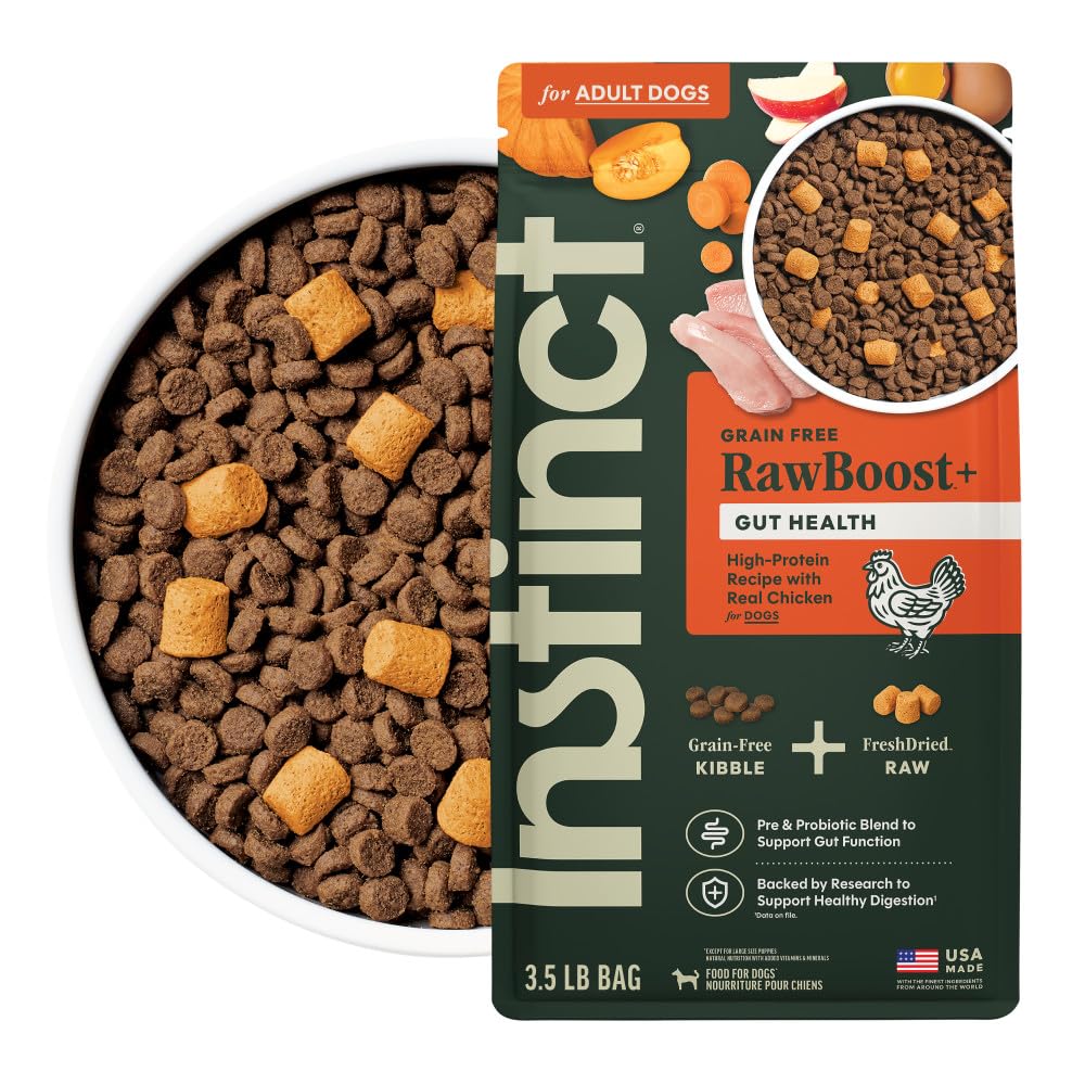 Instinct RawBoost Gut Health, Natural Dry Dog Food with Freeze-Dried Pieces, High Protein, Grain-Free Recipe - Real Chicken, 3.5 lb. Bag
