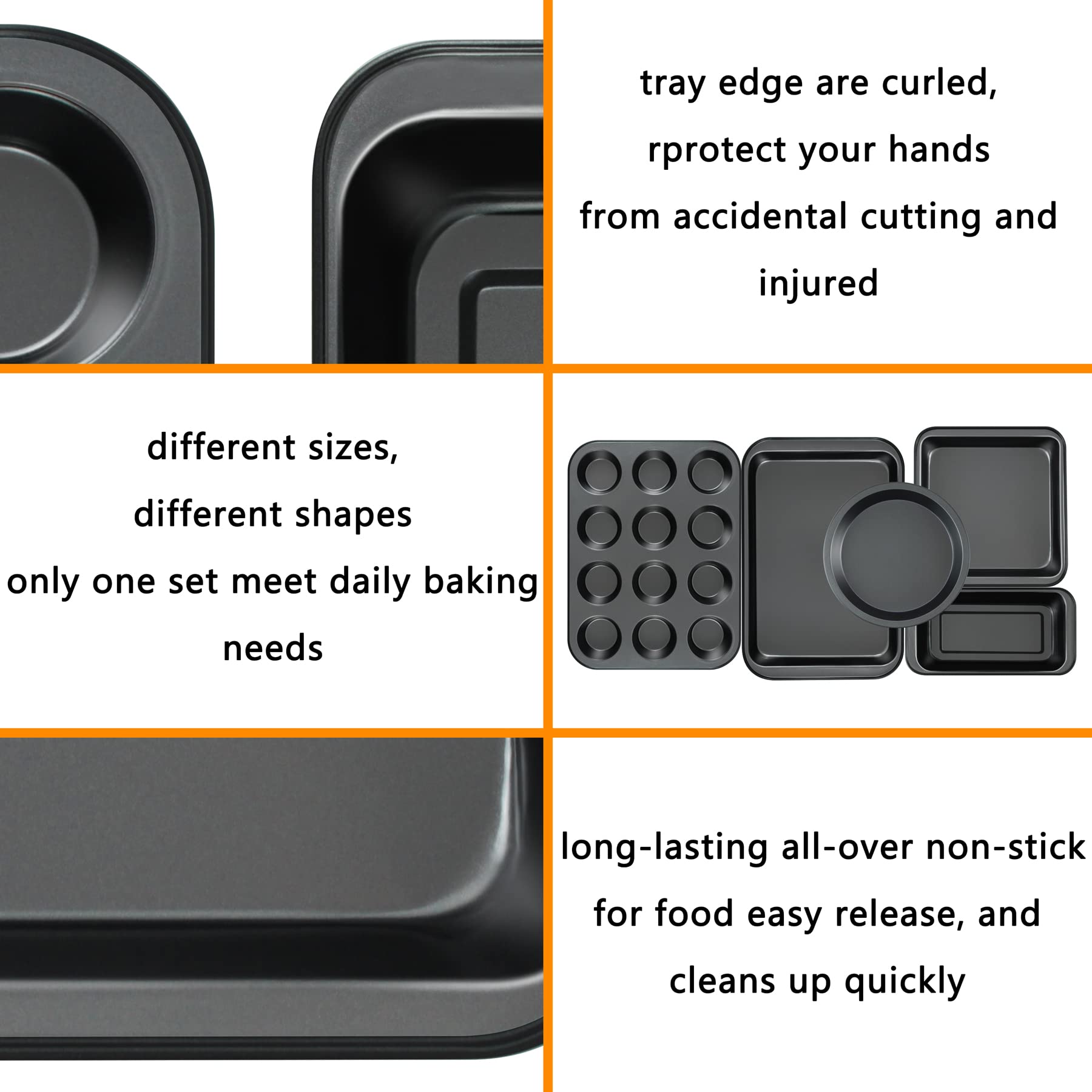 mobzio Kitchen 5-Piece Nonstick Bakeware Set - Round/Square Cake Pans, Muffin Pan, Loaf Pan, Roast Pan & Baking Sheets