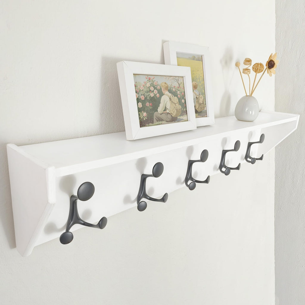 SKOLOO Wall Shelf with Hooks, 24-Inch Cherry Coat Rack Wall Mount with Shelf Organizer - Heavy Duty, 4 Tri Hooks - Perfect for Entryway, Hallway, Living Room, Bedroom, Mudroom