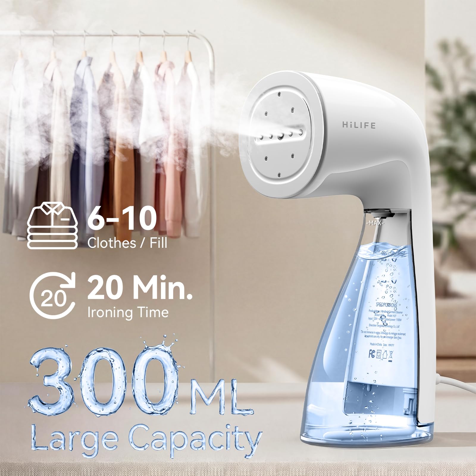 HiLIFE Steamer for Clothes, Portable Handheld Design, 240ml Big Capacity, 700W, Strong Penetrating Steam, Removes Wrinkle, for Home, Office and Travel(ONLY FOR 120V) (Olive Green)