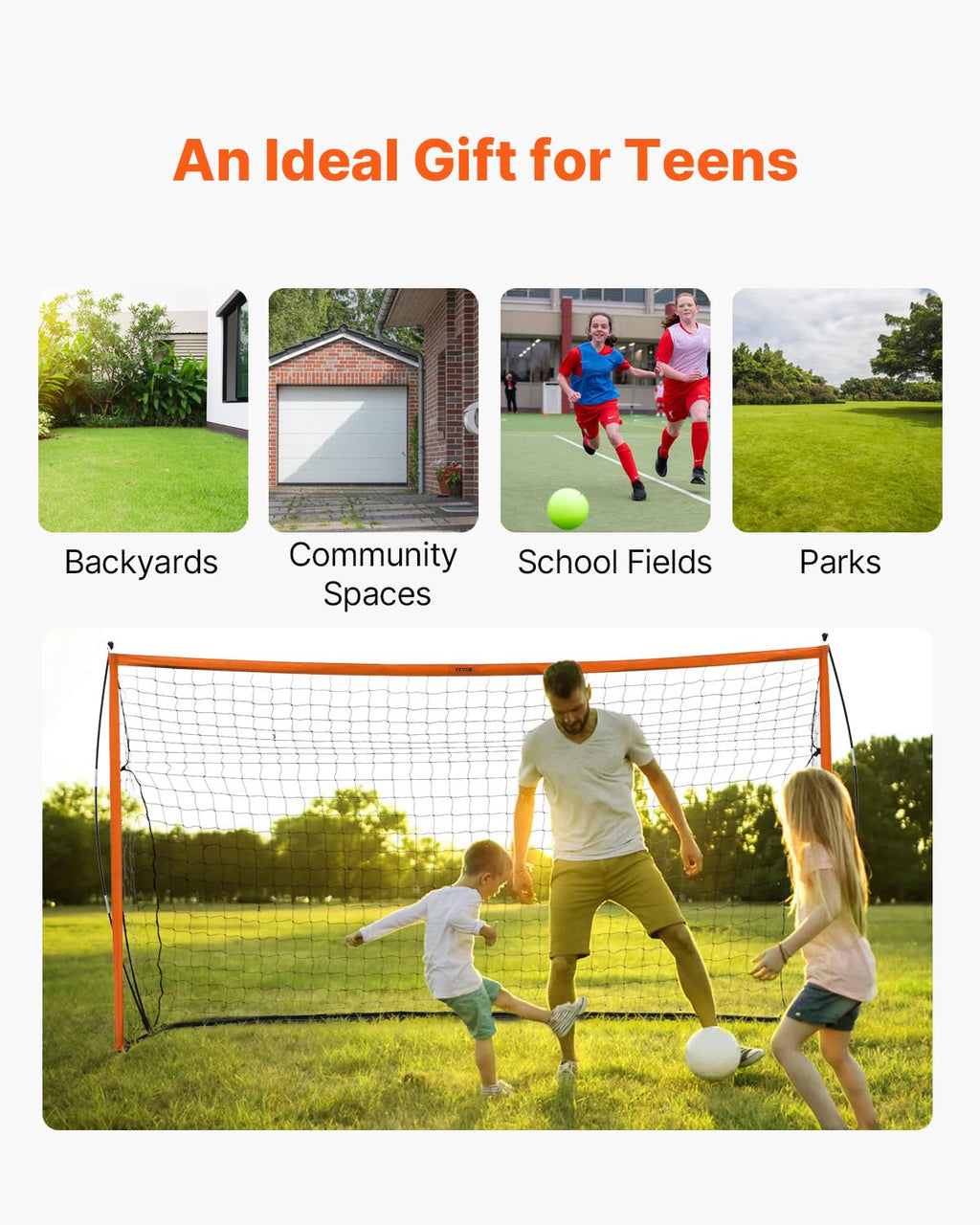 VEVOR Portable Soccer Goal, 12 x 6 ft Large Practice Soccer Net, Steel Fiberglass Structure Training Goal Set with Carry Bag, All-Weather Outdoor Use, for Backyards, Parks, School Fields