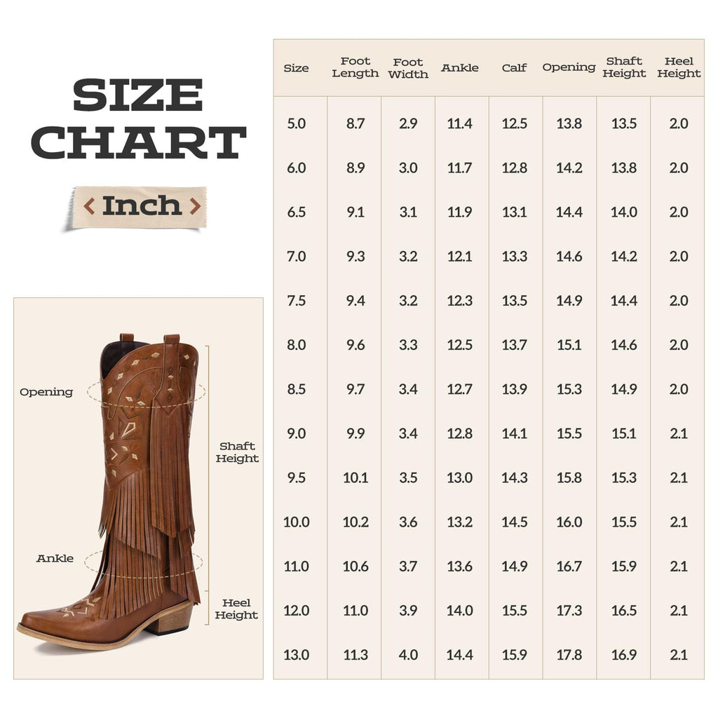 Cowboy Boots for Women - Fringe Knee High Cowgirl Boots with Classic Embroidery, Pointed Toe Pull on Retro Design, Perfect for Western Parties, Weddings and Events