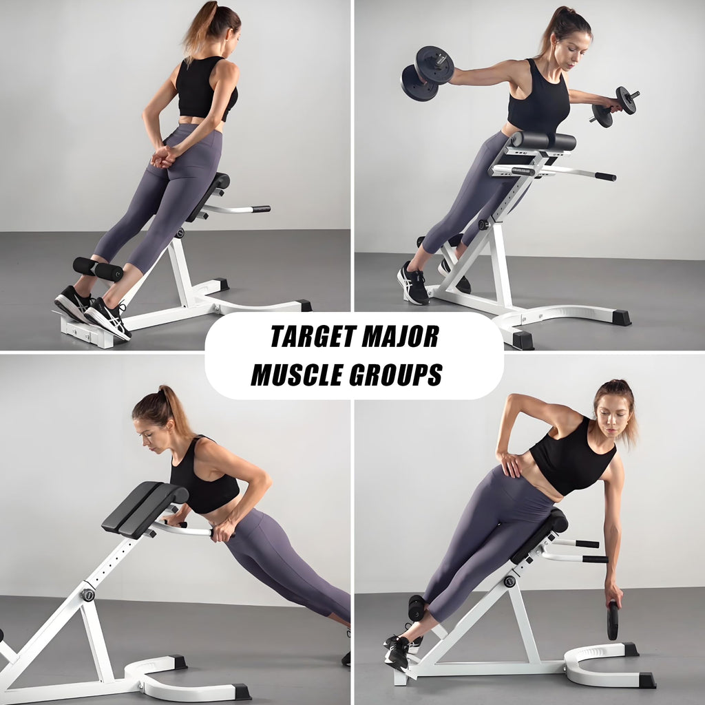 Roman Chair Back Extender - Angle & Height Dual Adjustable Hyperextension Bench for Home Gym - Adjustable Back Exercise Machine Fitness Equipment