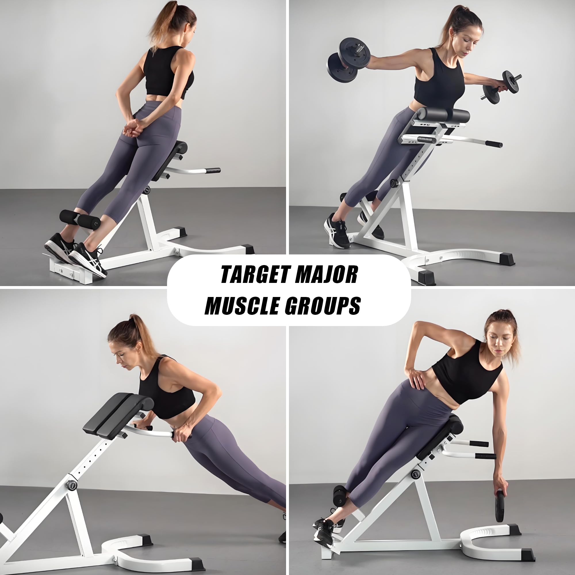 Roman Chair Back Extender - Angle & Height Dual Adjustable Hyperextension Bench for Home Gym - Adjustable Back Exercise Machine Fitness Equipment
