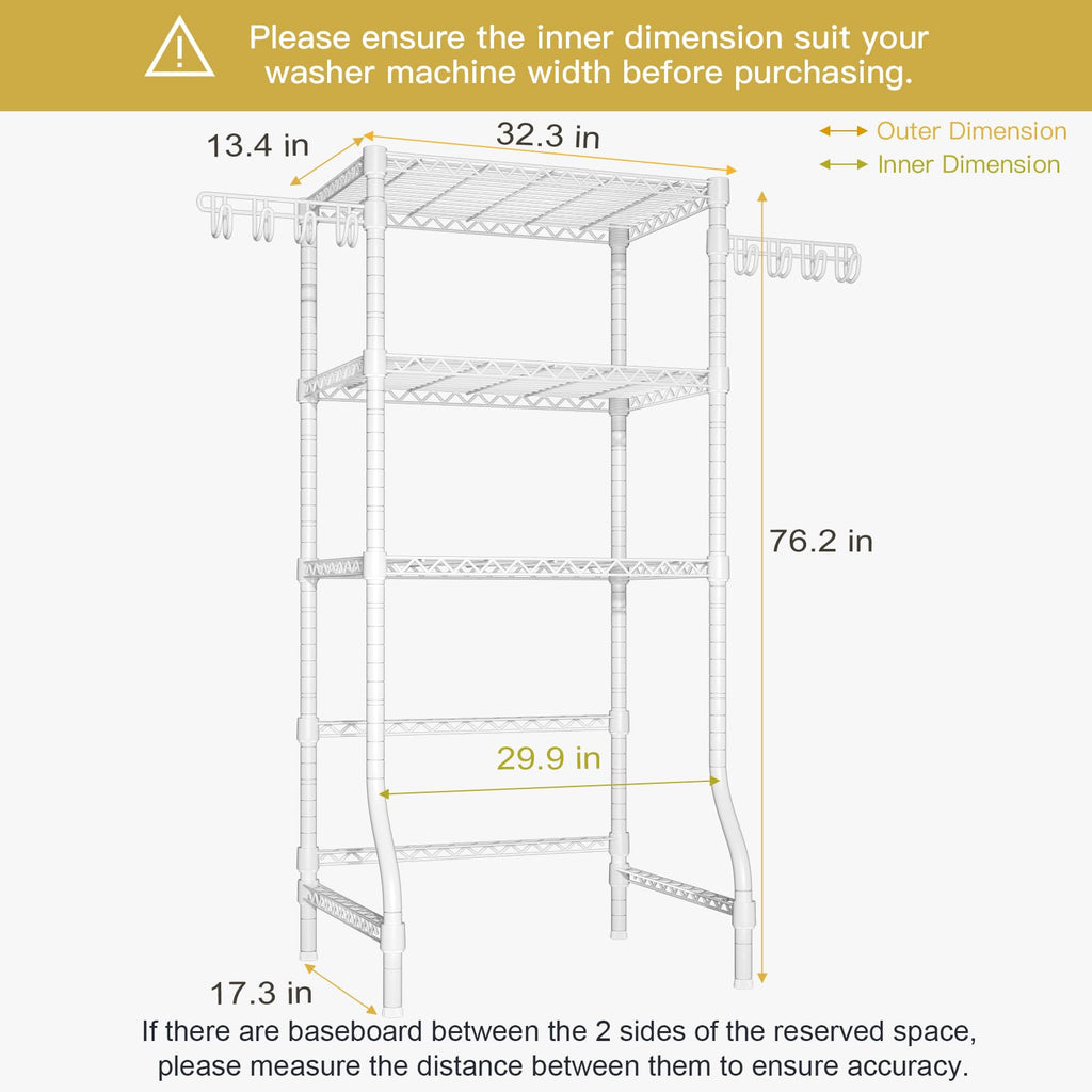 Ulif U8 Medium Laundry Room Storage Organizer, Over the Washer and Dryer Storage Shelves for Laundry Organization, 32.3”W x 17.3”D x 76.2”H, Suit Washing Machine Width within 29.9”, Hold 304 lb, Black
