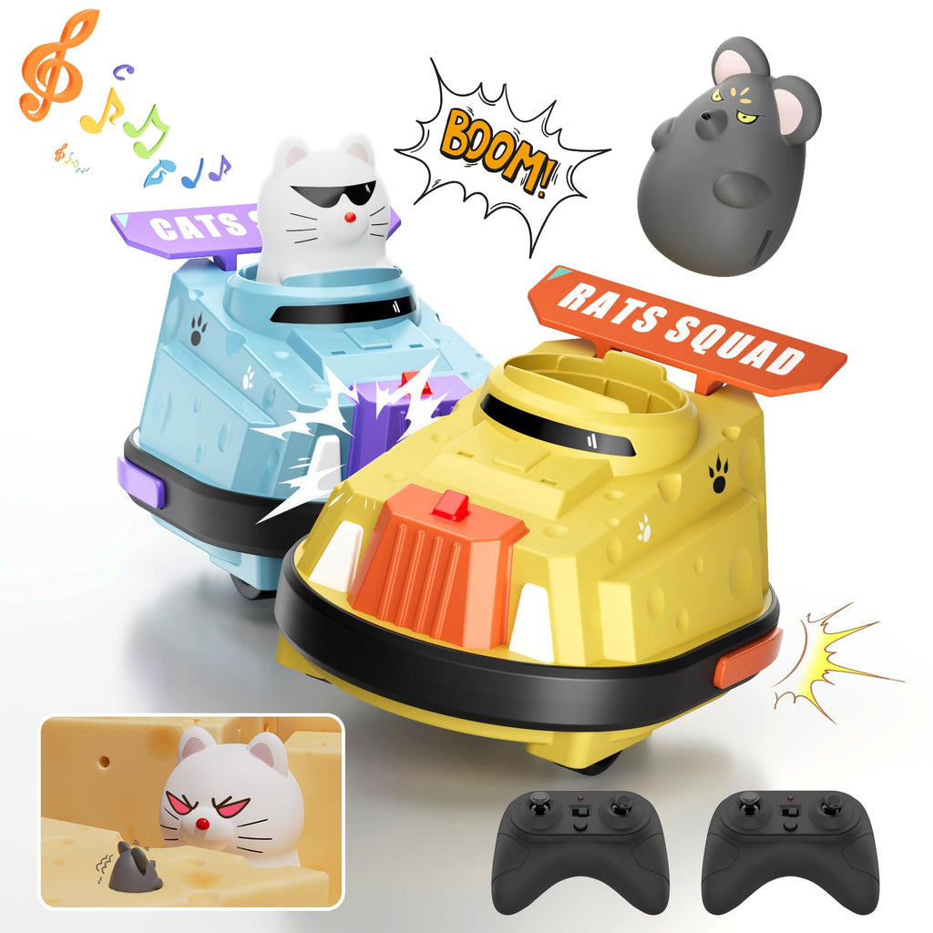 2 Pack Remote Control Car, RC Ejecting Bumper Car for Kids, Cat and Rat War Cheese Bumper Car, Car Toys for Ages 5-7, Christmas Birthday Gifts Toys for 3 4 5 6+ Year Old Boys Girls
