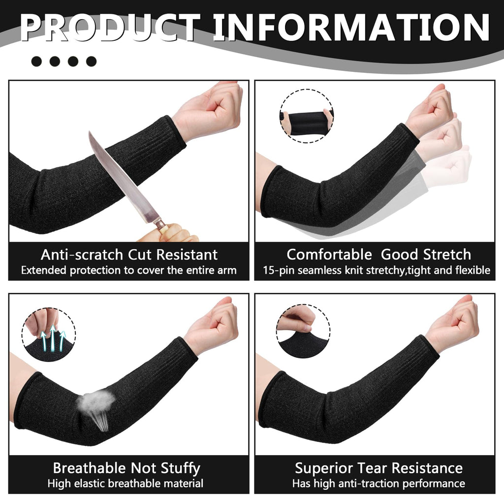 Sintege 3 Pairs Arm Protectors for Thin Skin and Bruising Cut Resistant Forearm Sleeve Level 5 Arm Burn Protection Sleeve (Black,7.9 Inch)