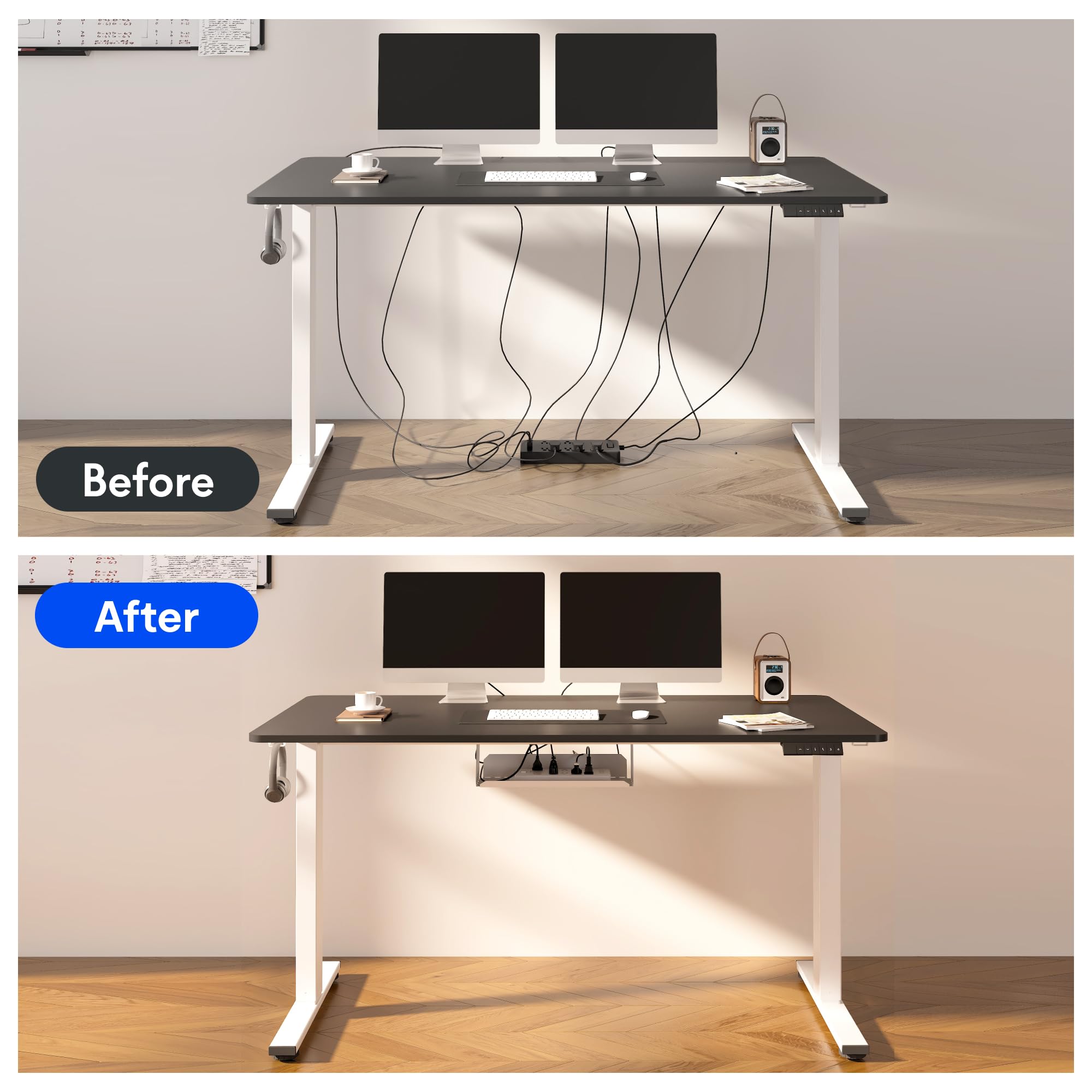 FLEXISPOT EN2 Whole-Piece Standing Desk with Clamp Power Strip, 40 x 24'' Electric Stand Up Height Adjustable Desk with Cable Management (Black Frame + 40" Black Top)
