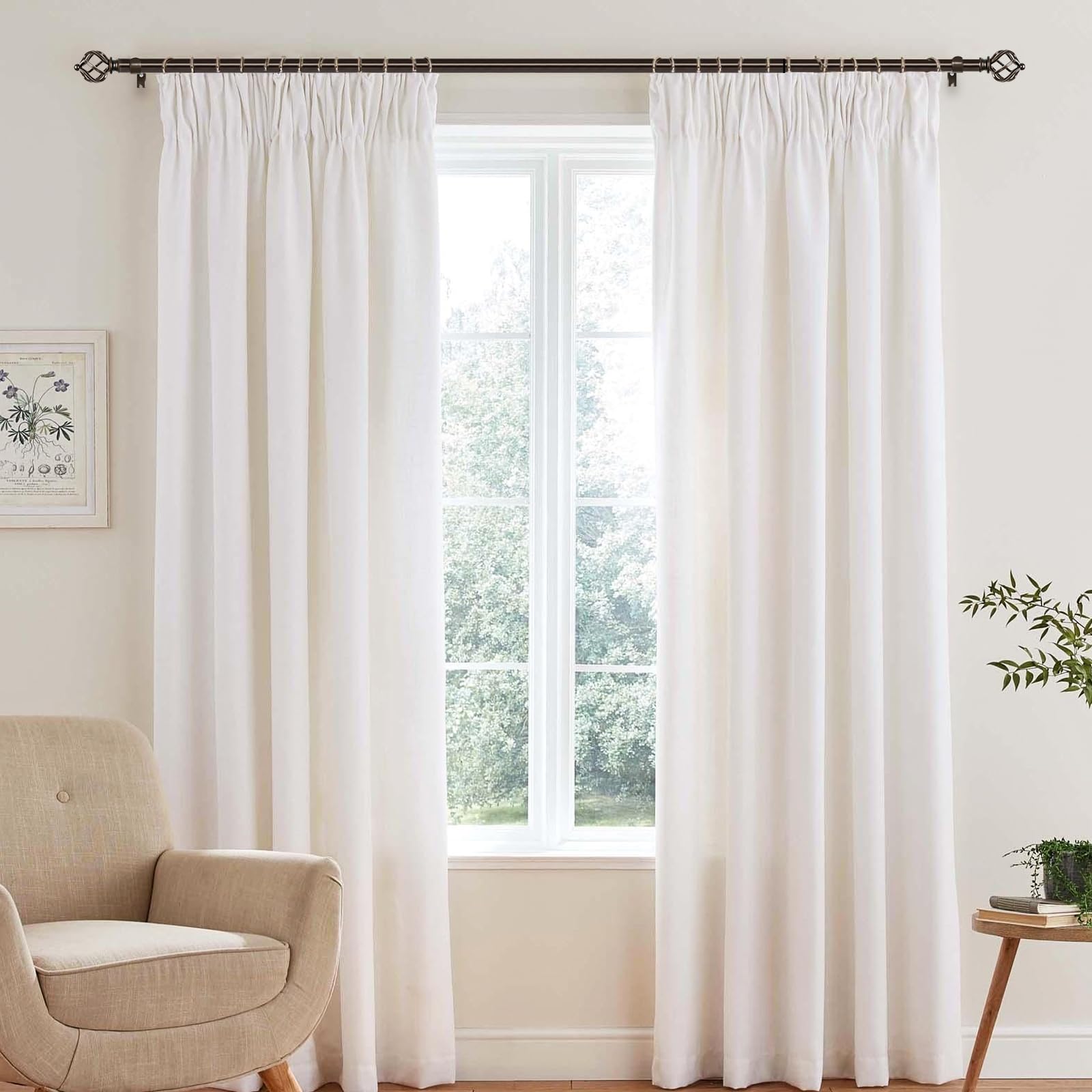 KAMANINA Silver Curtain Rod 32 to 58 Inch(2.6-4.8ft), Adjustable Curtain Rods for Windows 28 to 48 Inch, 3/4 Inch Splicing Drapery Rods with Twisted Cage Finial