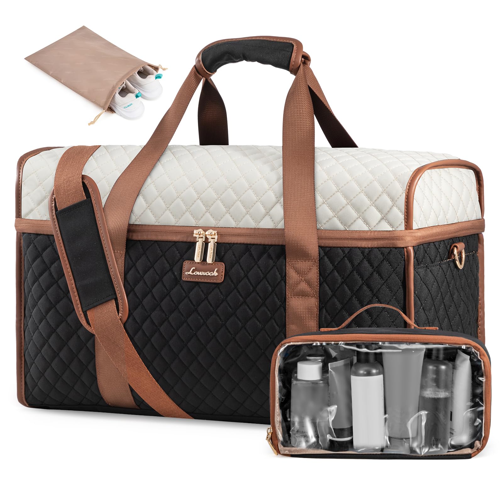 LOVEVOOK Travel Duffle Bag - Weekender & Overnight Bag with Toiletry & Wet Pocket, Carry-On Size, 3pc Set