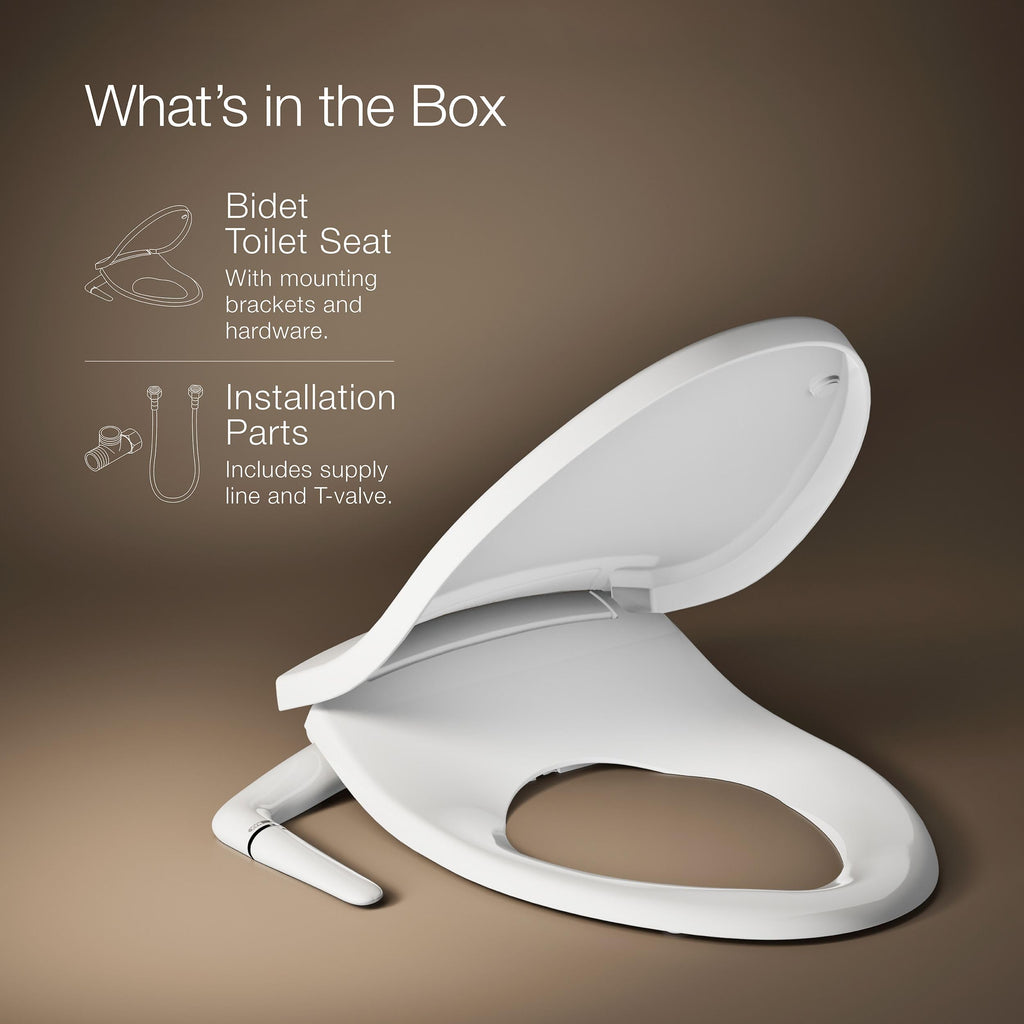 Kohler PureWash M250 Manual Round Bidet Toilet Seat, White, Quiet-Close Lid Prevents Slamming, Easy Installation with Quick-Release Hinges, Adjustable Spray Position & Pressure