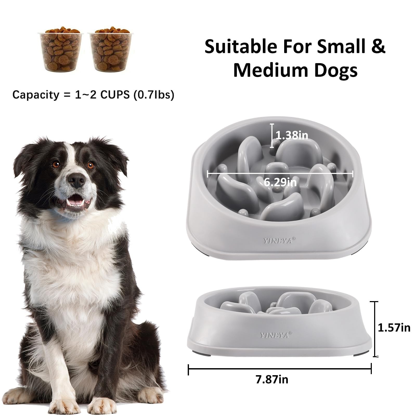 YINEYA 2PCS Anti-Choking Slow Feeder Dog Bowls Small Size Dog, Slow Feeder Cat Bowl, Supplies and Puzzle for Pet