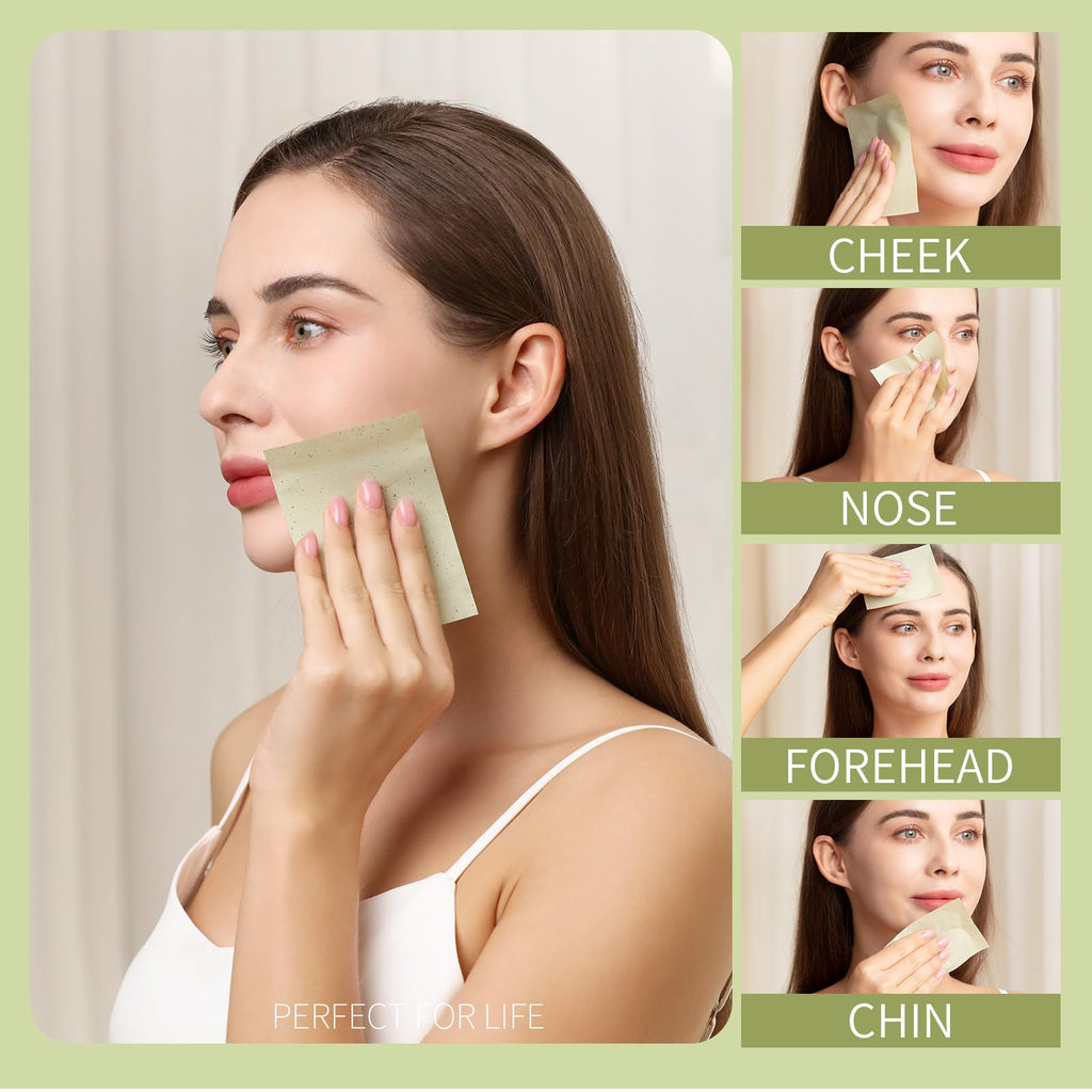 Teenitor Oil Blotting Sheets for Face, 100 Sheets Green Tea Oil Absorbing Tissues Paper, Large 10cmx7cm Oil Blotters