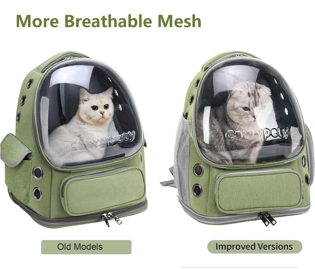 Cawypety Cat Backpack Carrier, Breathable Cat Carrier Large Space Bubble Pet Backpack for Kitty Small Dog up to 12lbs, Transparent & Foldable Pet Carrier for Travel Hiking (Black
