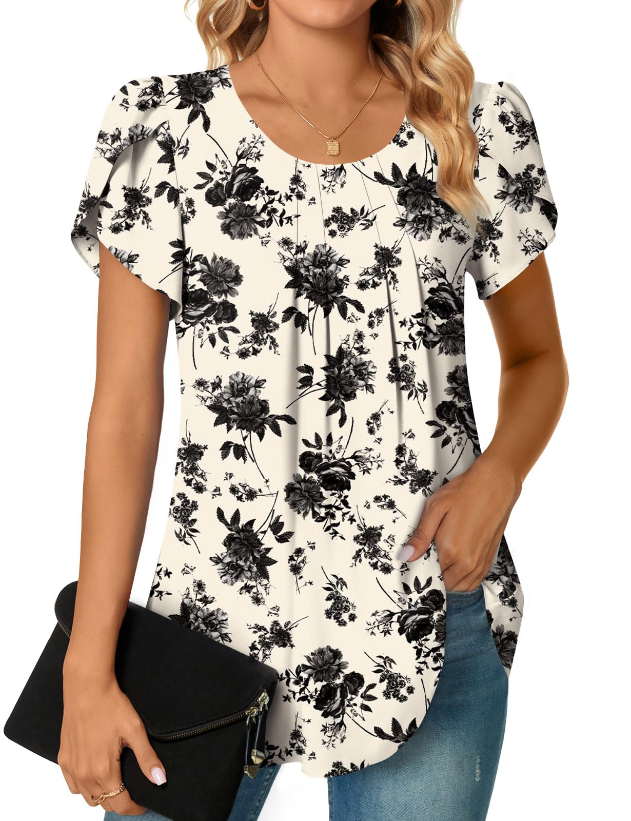 Bestbee Womens Plus Size Tops Dressy Casual Summer Chiffon Blouses Short Sleeve Dress Shirts Business Loose Fit Tunics