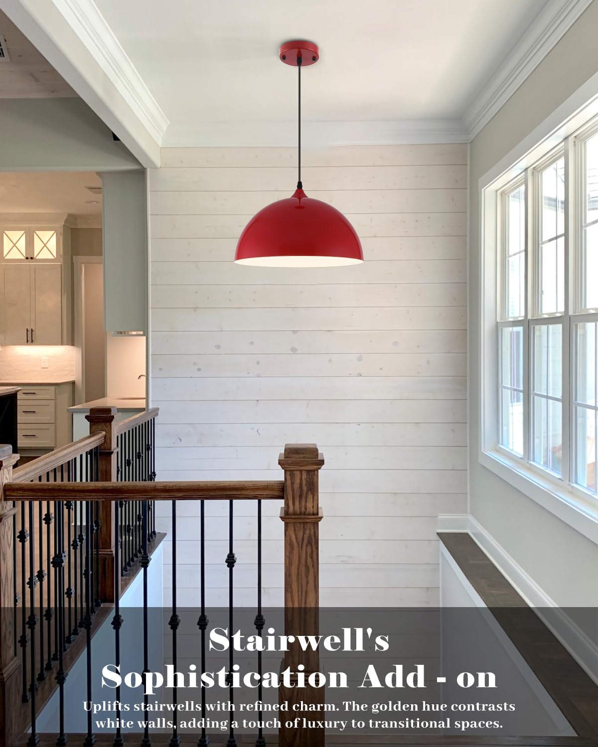 White Pendant Lights, 11.8 inch Pendant Lights Kitchen Island, Farmhouse Pendant Light Fixtures (White Inside), Industrial Pendant Lighting for Dining Room, Bedroom, Hallway (1 Pack)