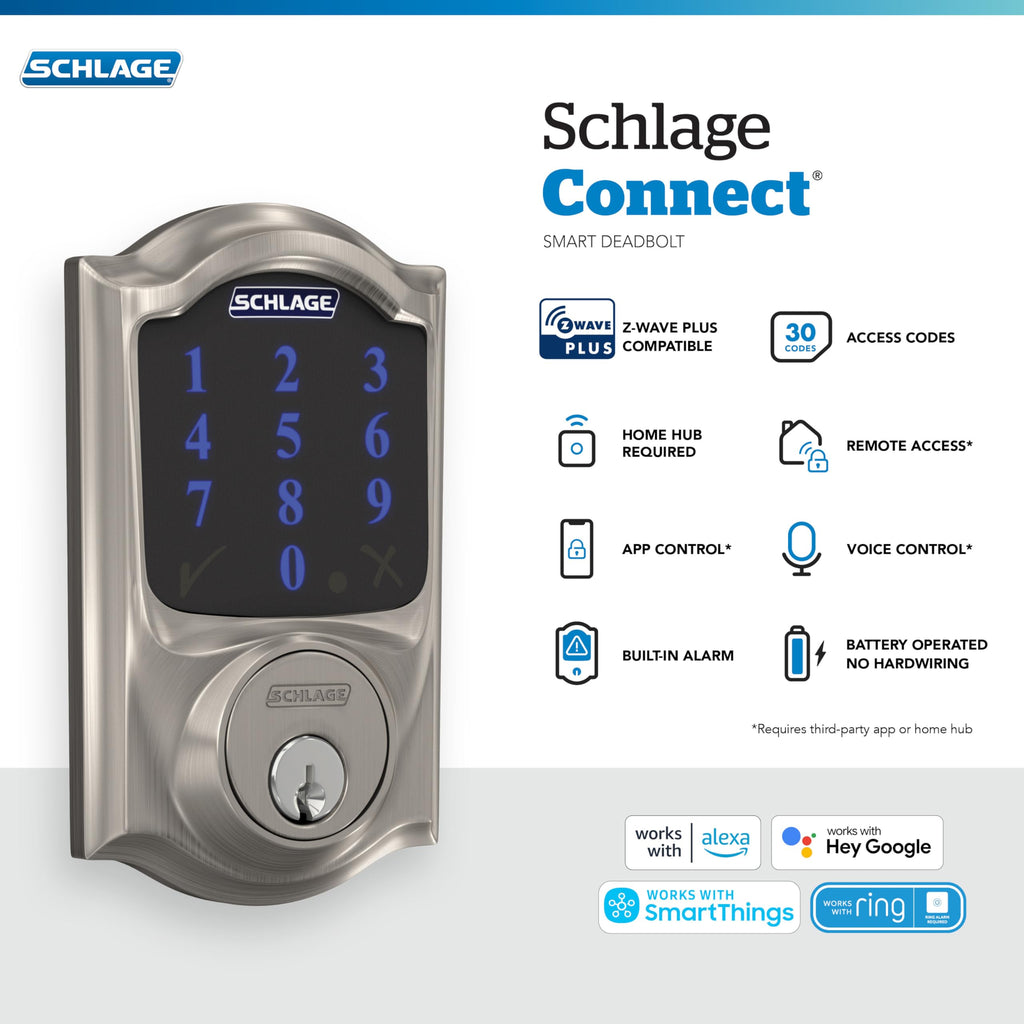 Schlage Connect Smart Deadbolt Lock with Touchscreen Keypad, Keyless Front Door Entry, Z-Wave Plus Compatible, Aged Bronze, BE469ZP CEN 716