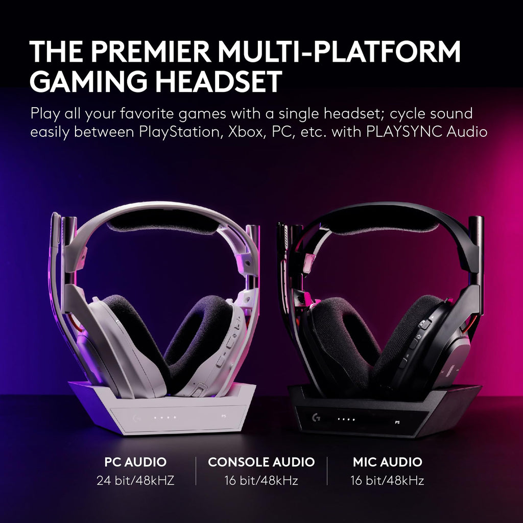 Logitech G Astro A50 X Multi-Platform Wireless Gaming Headset + Base Station for PS5/Xbox/PC: PLAYSYNC Video & Audio Switcher, HDMI 2.1 4K 120Hz VRR, <24bit/48kHz, 24hr Battery, 2.4GHz & BT - Black