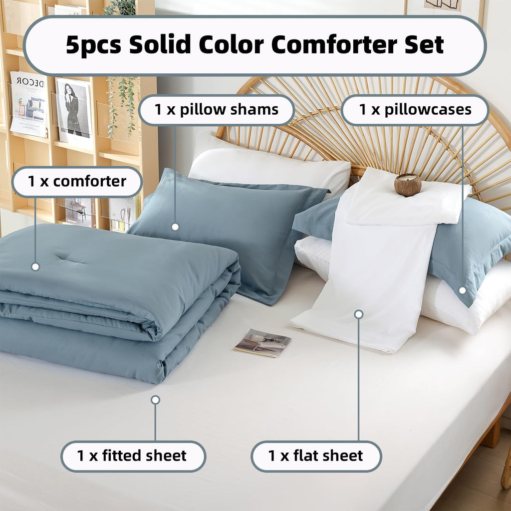 weigelia Twin Comforter Set 5 Pieces Beige Bed in A Bag Soft Queen Bedding Set Lightweight Comforter Set for Women and Men（Comforters, Flat & Fitted Sheets, Pillowcases & Shams）