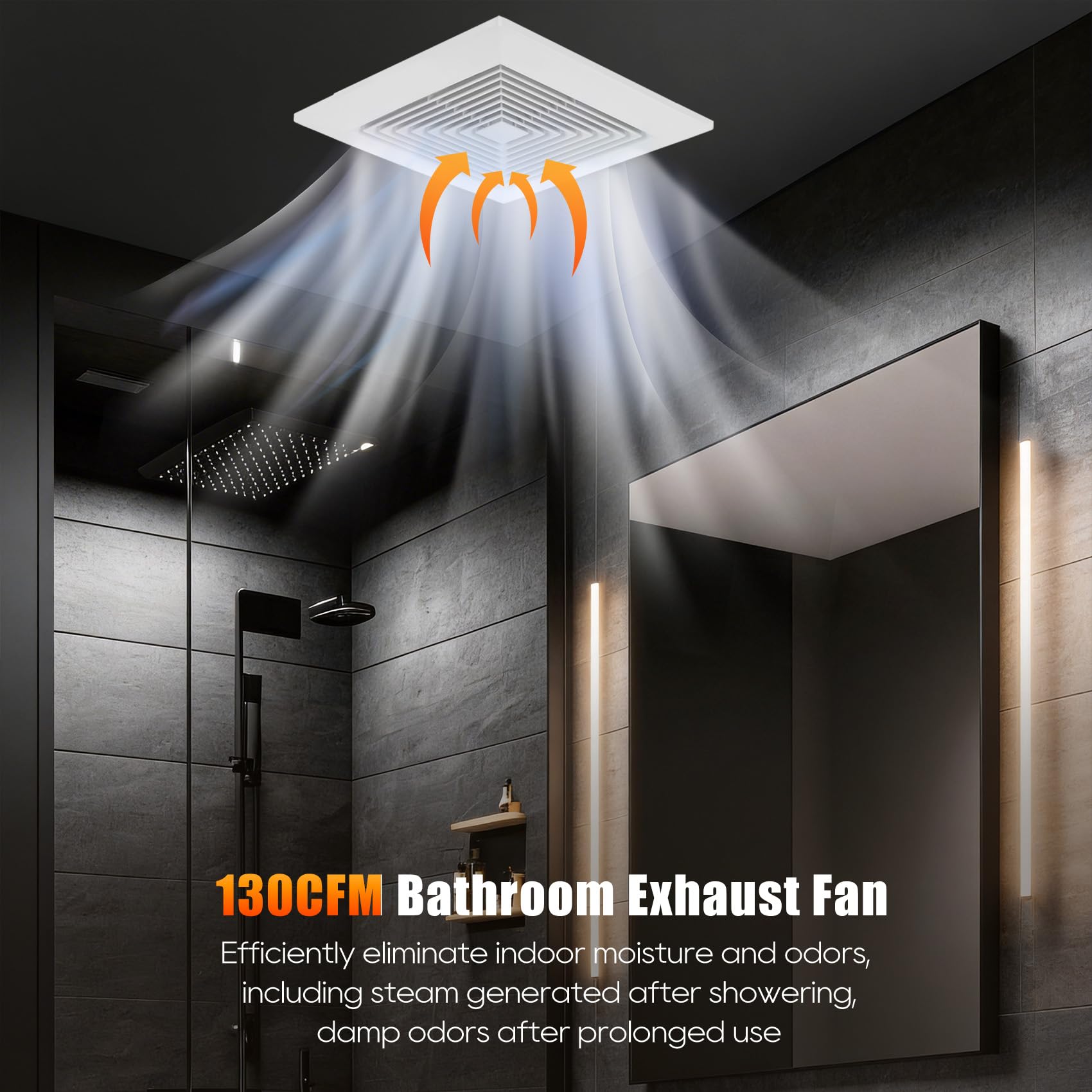 Orsong Bathroom Exhaust Fan 10" Panel Ultra Quiet without Light(8x8 Mount), 110CFM, 4" Duct for Bathroom/Garage/Home