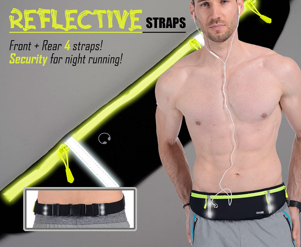 USHAKE Slim Running Belt, Workout Fanny Pack for Men Women,Exercise Waist Pack for Apple iPhone Holder, Runner Belt for Running Walking Cycling Camping Gym Black