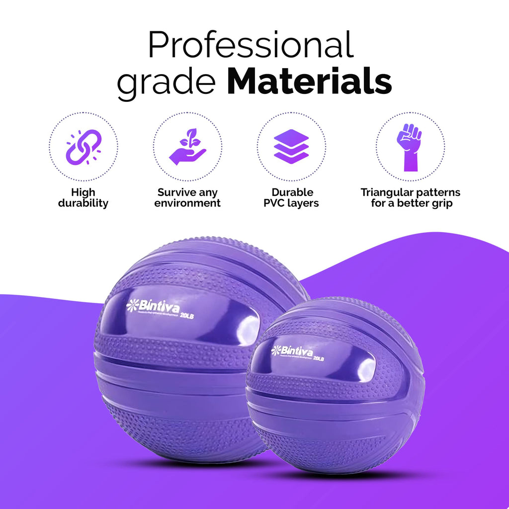 bintiva Non Bounce Slam Ball - Exercise Weighted Deadball for Workout and Fitness Routines - Medicine Dead Weight Ball