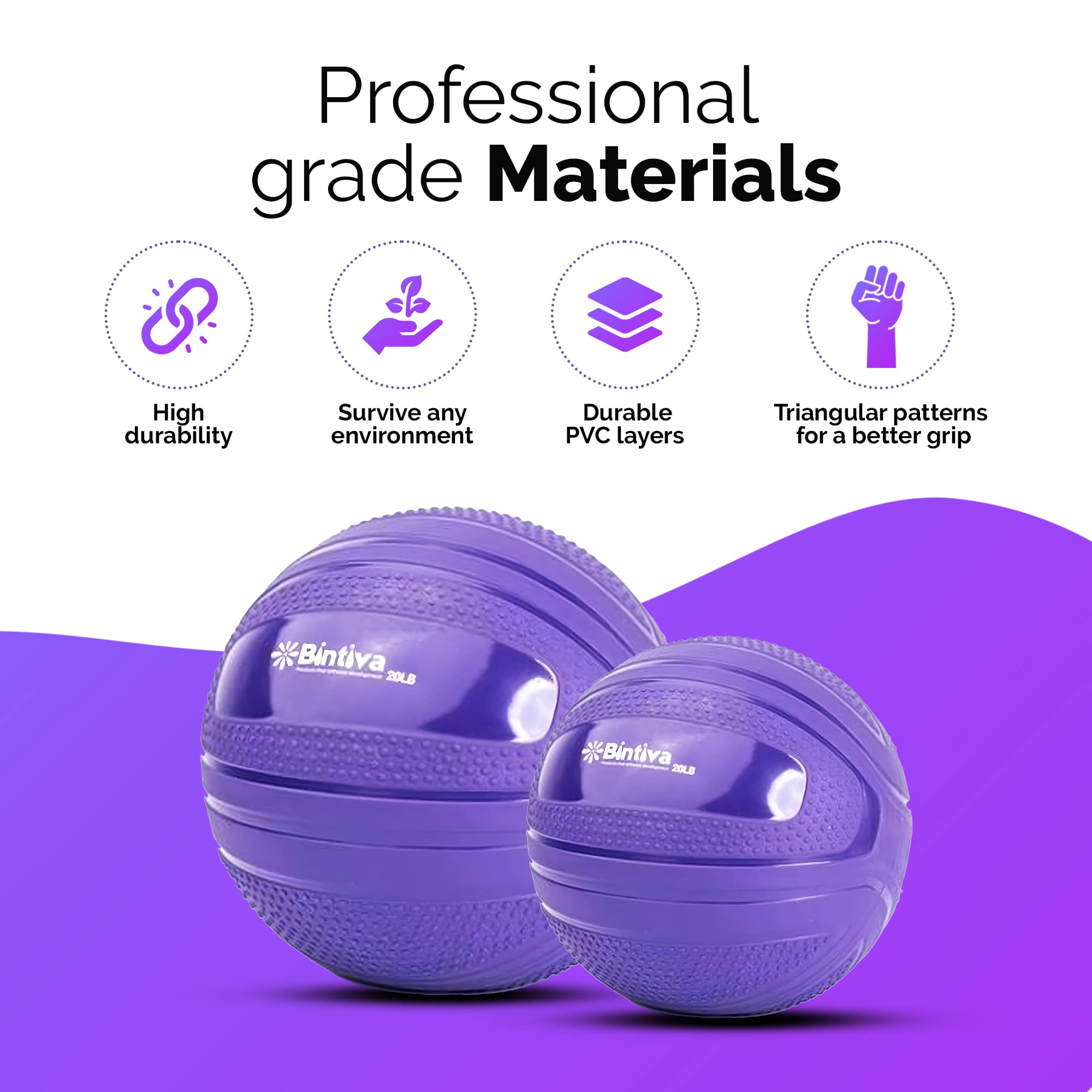 bintiva Non Bounce Slam Ball - Exercise Weighted Deadball for Workout and Fitness Routines - Medicine Dead Weight Ball