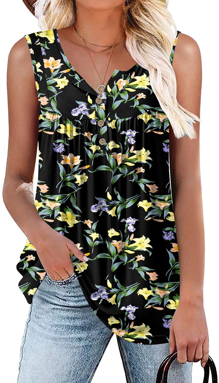 POPYOUNG 2026 Womens Summer Tank Tops Ladies Sleeveless Shirts Loose Fit Casual Blouse