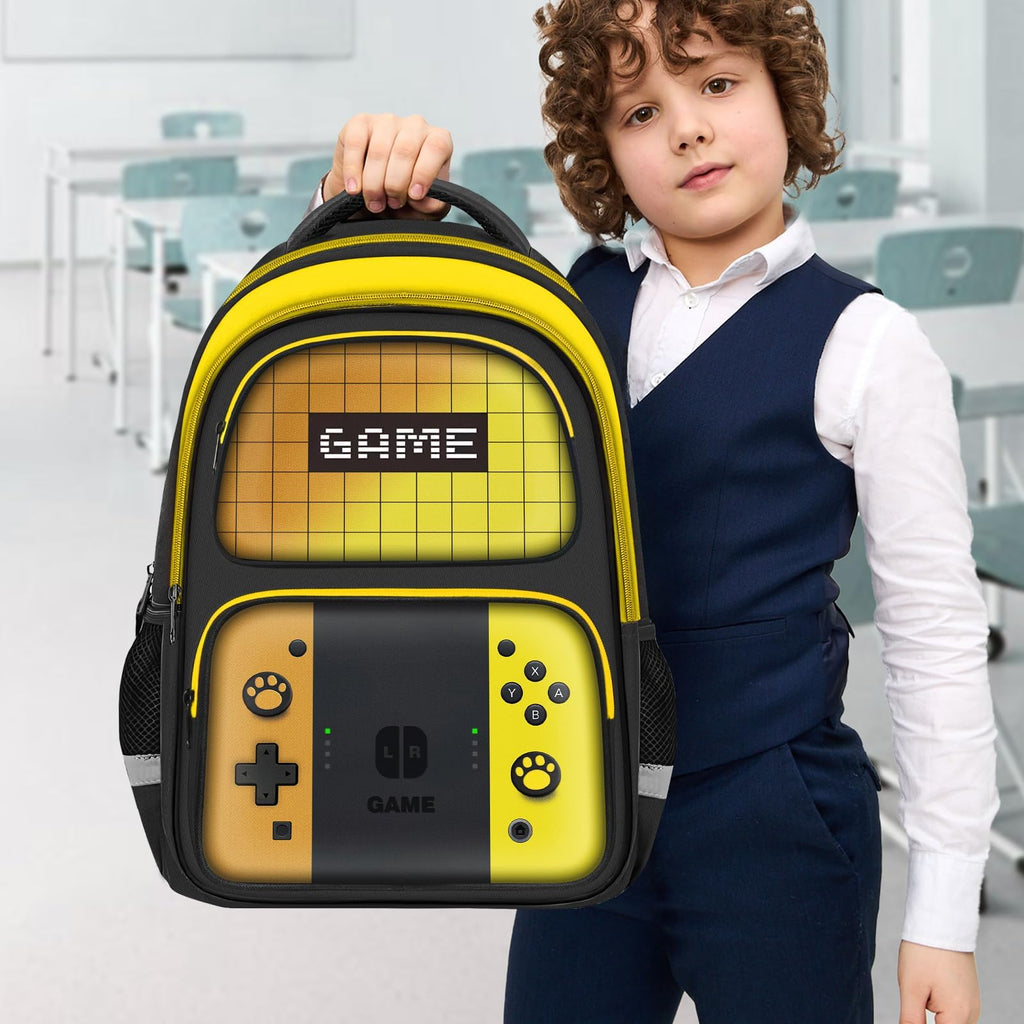 Kids Backpack For Boys，Gamer Boys Backpack For Children Teens Elementary Middle School, 17″ Students Bookbag
