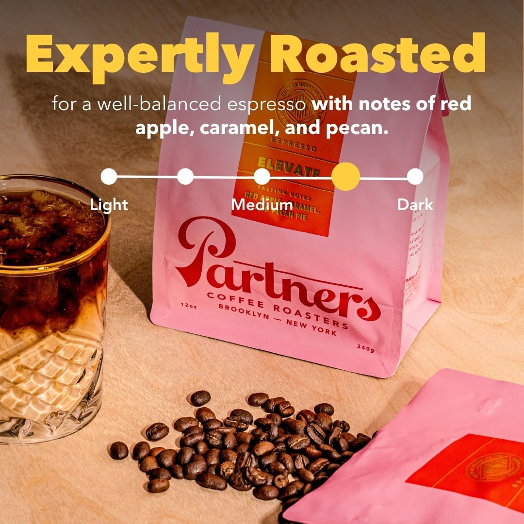 PARTNERS COFFEE ROASTERS - Whole Bean Coffee (Bedford - Espresso, Medium Roast) 12oz - Fruity, Complex, Espresso - Whole Coffee Beans - Lab Tested for Mycotoxins & Heavy Metals - Hand Roasted in NYC