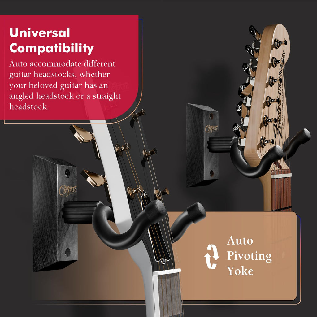 Guitar Wall Mount Beech Wood - 2 Pack U-Shape Guitar Wall Hangers, Guitar Picks, Pick Holder, Guitar Stand Wall, Guitar Hanger, Gifts for Guitarists, with 6 Assorted Guitar Picks