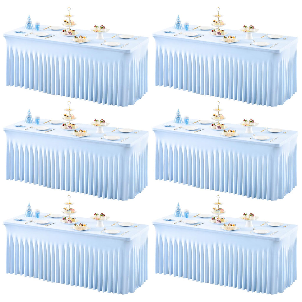1 Pack Baby Blue Table Clothes for 4 Foot Rectangle Tables, One-Piece Wrinkle Resistant Stretch Spandex Table Covers with Skirt for Event Banquet Wedding Birthday Party