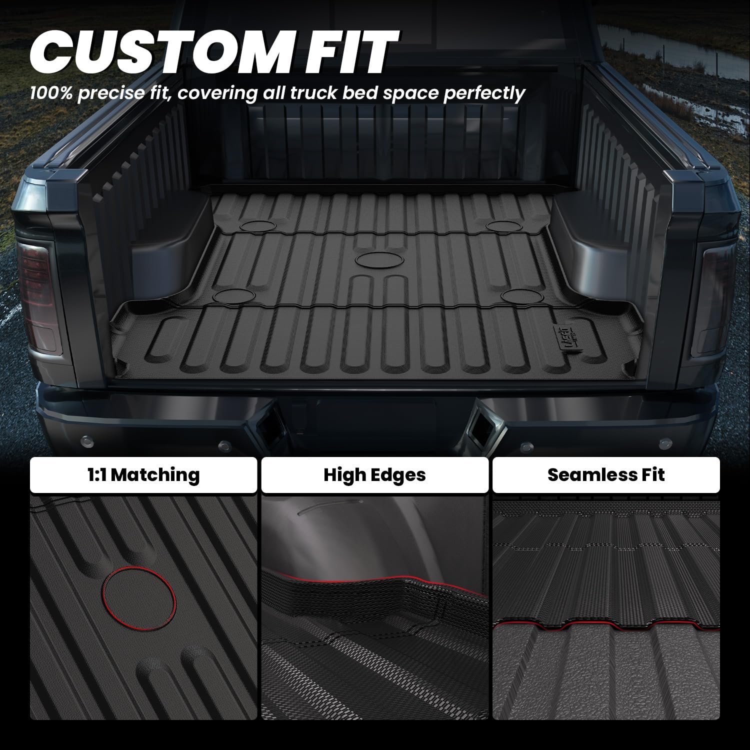 LASFIT Truck Bed Mat for 2009-2016 Ford F250 F350 F450 6.75ft Super Duty 81.9'' Bed Liner(Not fit with Drop-in Bed Liner), TPE 100% All Weather Car Bed Mat for F-250 F-350 F-450,1PCS Black
