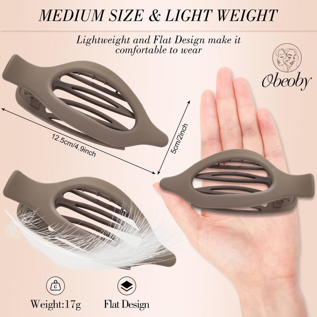 Obeoby 8 Pcs Flat Claw Clips for Women, Strong Hold French Flat Hair Clips for Thick Thin Hair Barrettes Accessories Round Large Medium (Tortoiseshell)