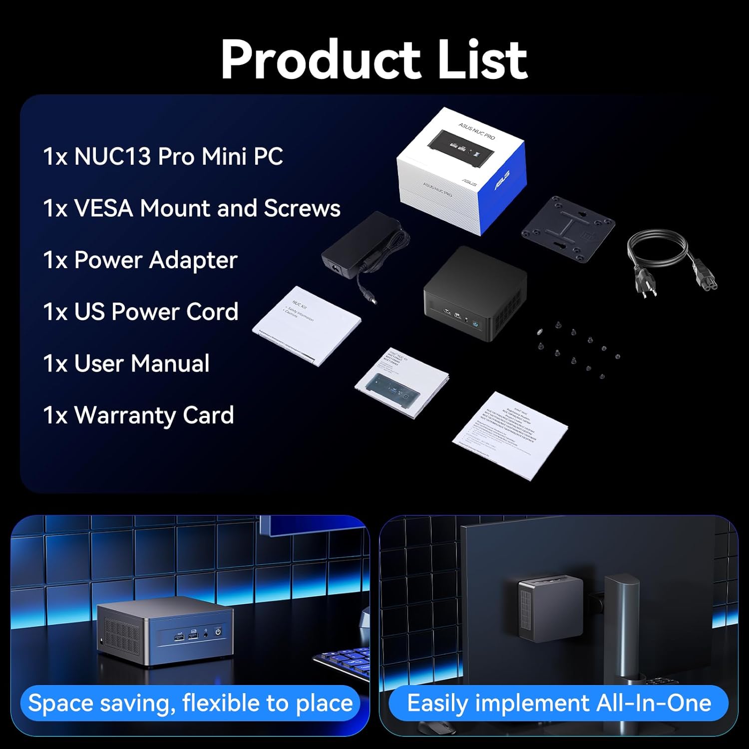 Intel NUC 13 PRO, for ASUS NUC 13 Pro NUC13ANHi5 Arena Canyon 16GB RAM 512GB SSD, Core i5-1340P, Win 11 Pro Mini Desktop Computer, 8K/4K UHD, Gigabit Ethernet/WiFi-6/VESA for Business/Office/Home