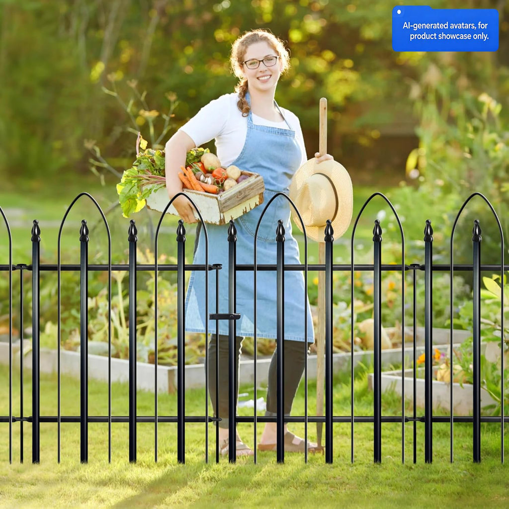 Thealyn Garden Fence 24" H x 24" W (5 Panels, Total 10 ft), Metal Fence Decorative Border Fence, Rustproof Landscape Fencing for Dog, Flower Bed, Yard, Patio, Animal Barrier