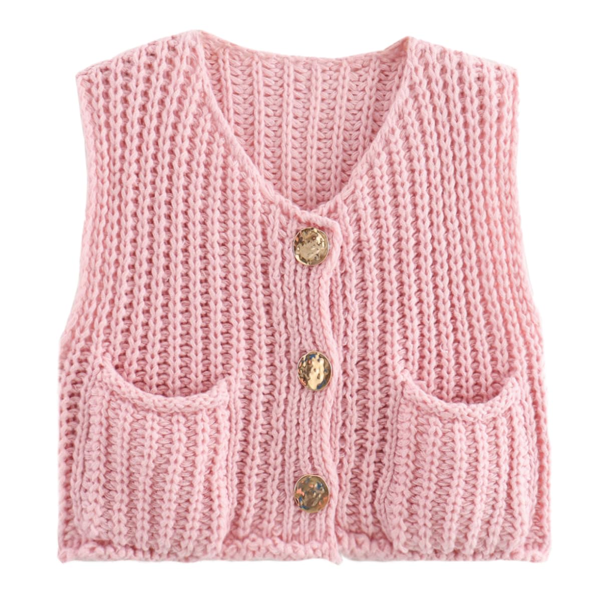 KEOMUD Women's Sleeveless Cropped Knit Cardigan Casual Button Down Crochet Sweater Vest Tops with Pockets