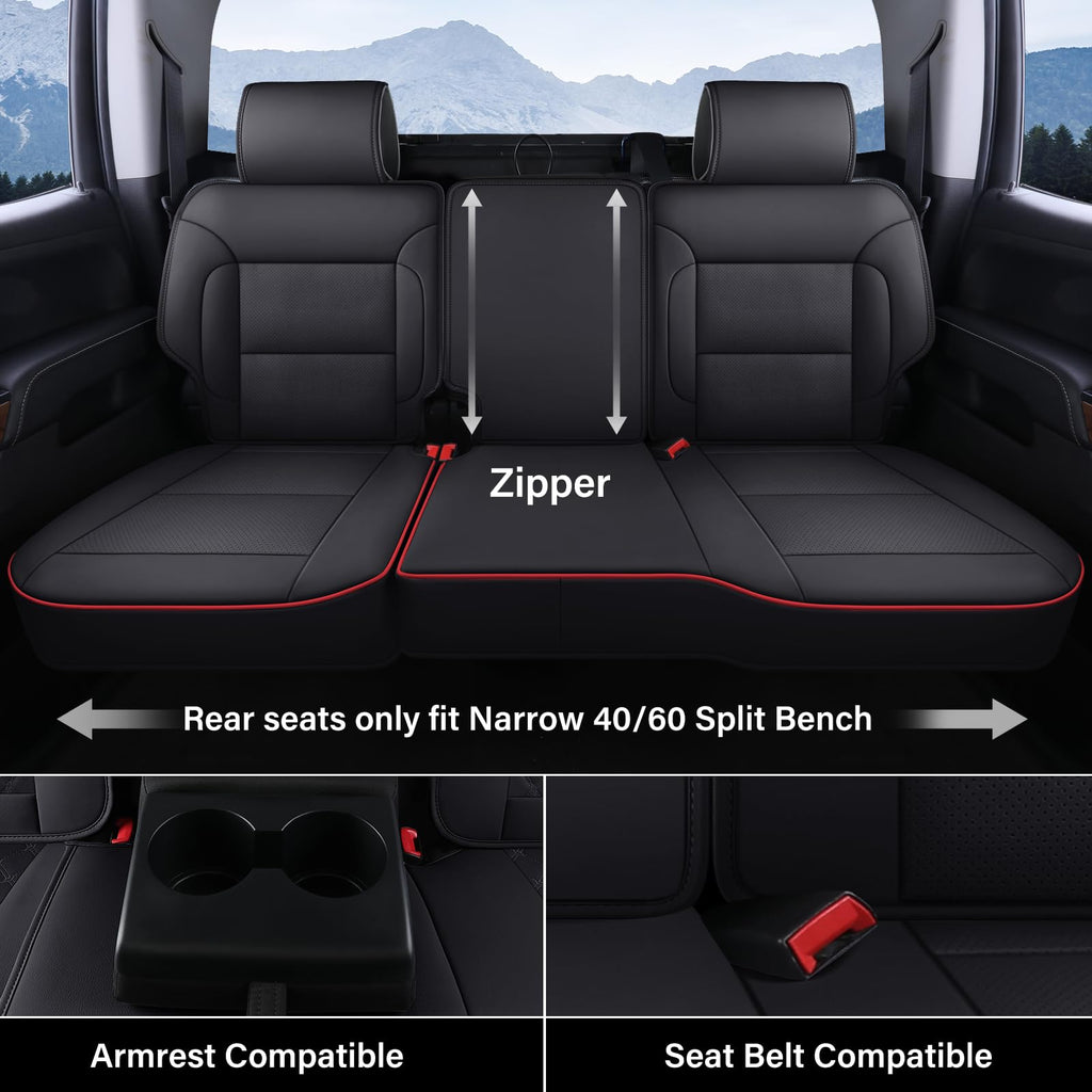 Coverado Chevy Silverado Seat Covers, Faux Leather Seat Covers Fit for Chevy Silverado GMC Sierra 2007-2025 1500, 2015-2025 2500HD 3500HD Crew Double Extended Cab (Front, Black)