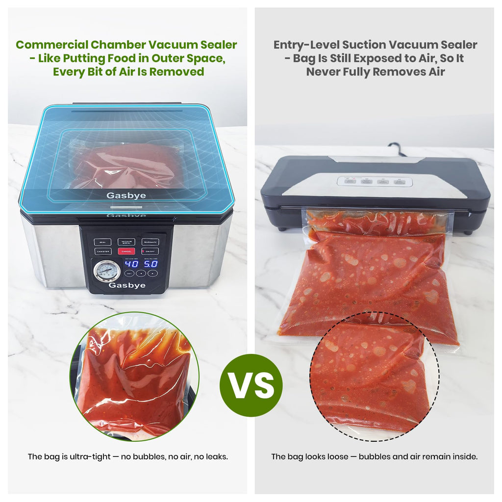 Gasbye 95kPa Precision Vacuum Sealer Machine, Double Heat Seal for Dry/Moist Food, Easy-Lock Handle, Built-in Bag Storage & Cutter, Progress Display, Pulse Mode, Removable Drip Tray, Silver