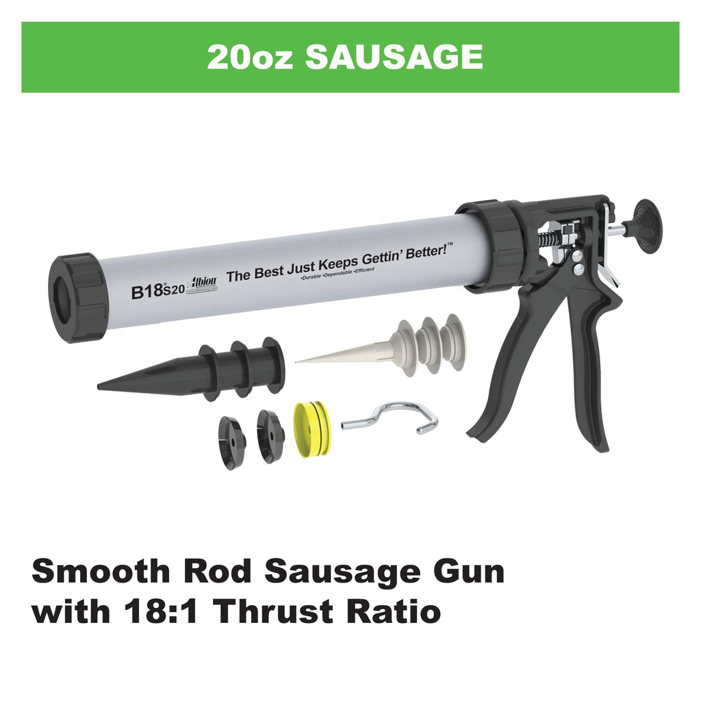 Albion Engineering E12S20 B-Line Cordless Sausage Caulking Gun, No Drip, 12V, 20 oz
